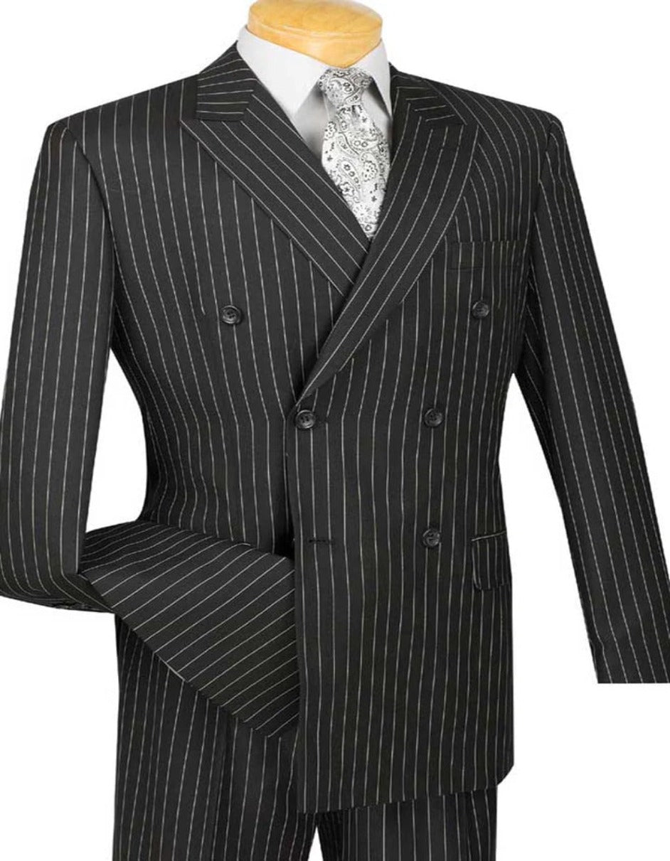 Black Pinstripe Pleated Men’s Suit - Regular Fit