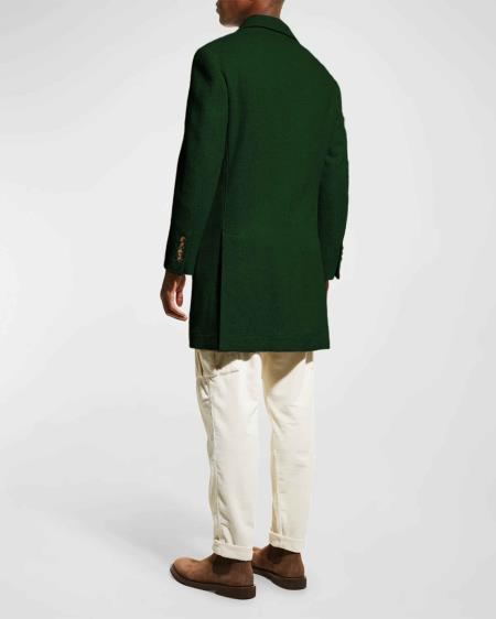Men's Peak Lapel Dark Green Carcoat