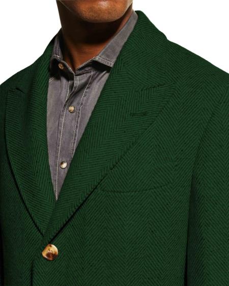 Men's Peak Lapel Dark Green Carcoat