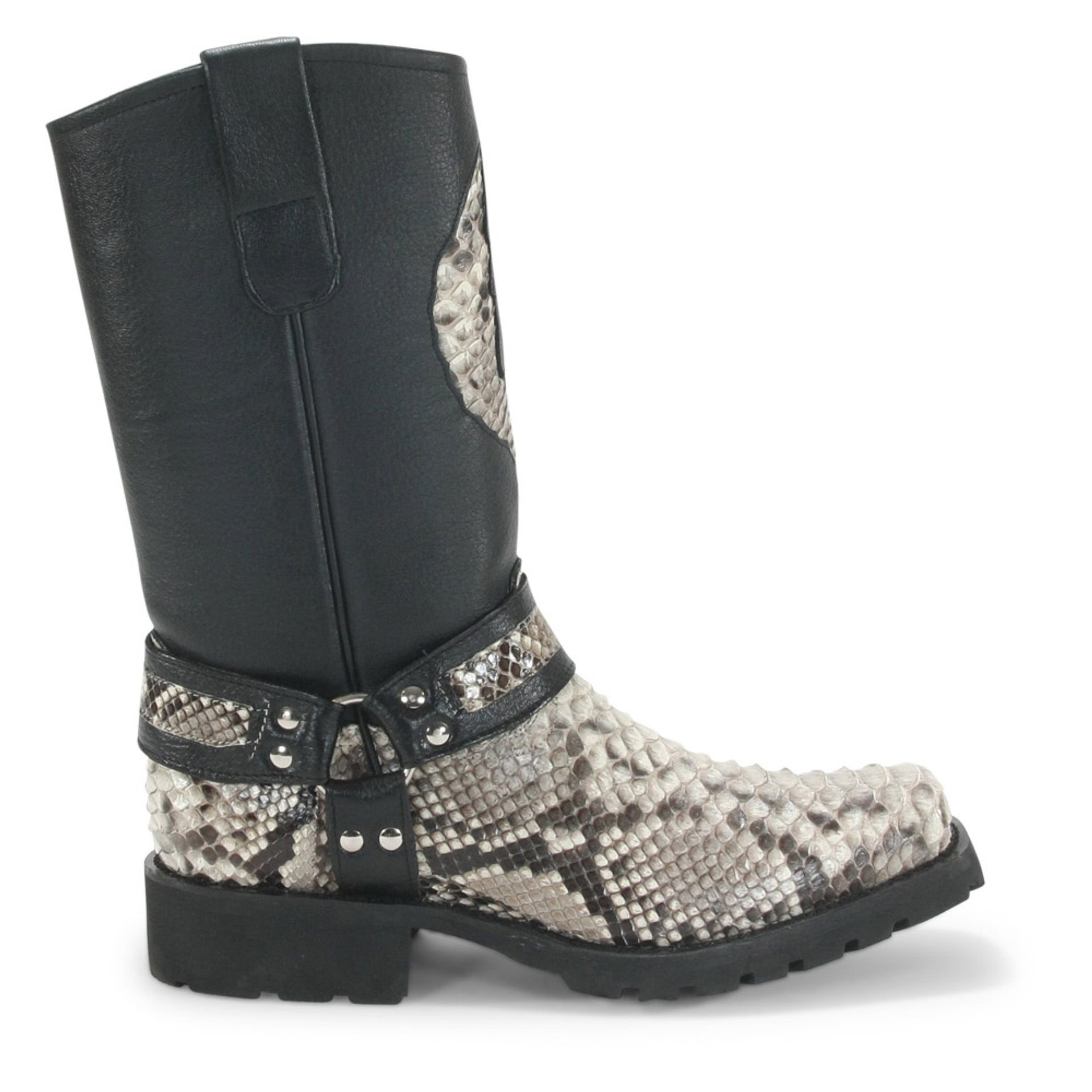 Los Altos Natural Black Python Biker Boots