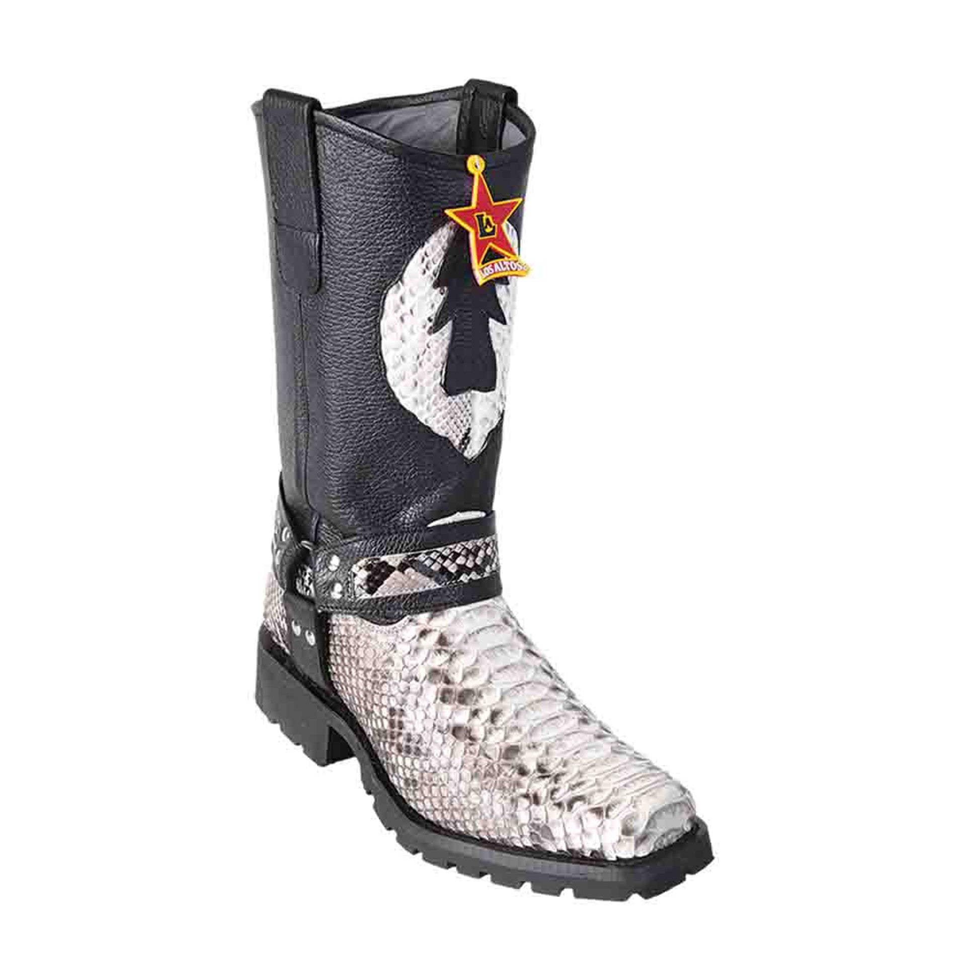 Los Altos Natural Black Python Biker Boots