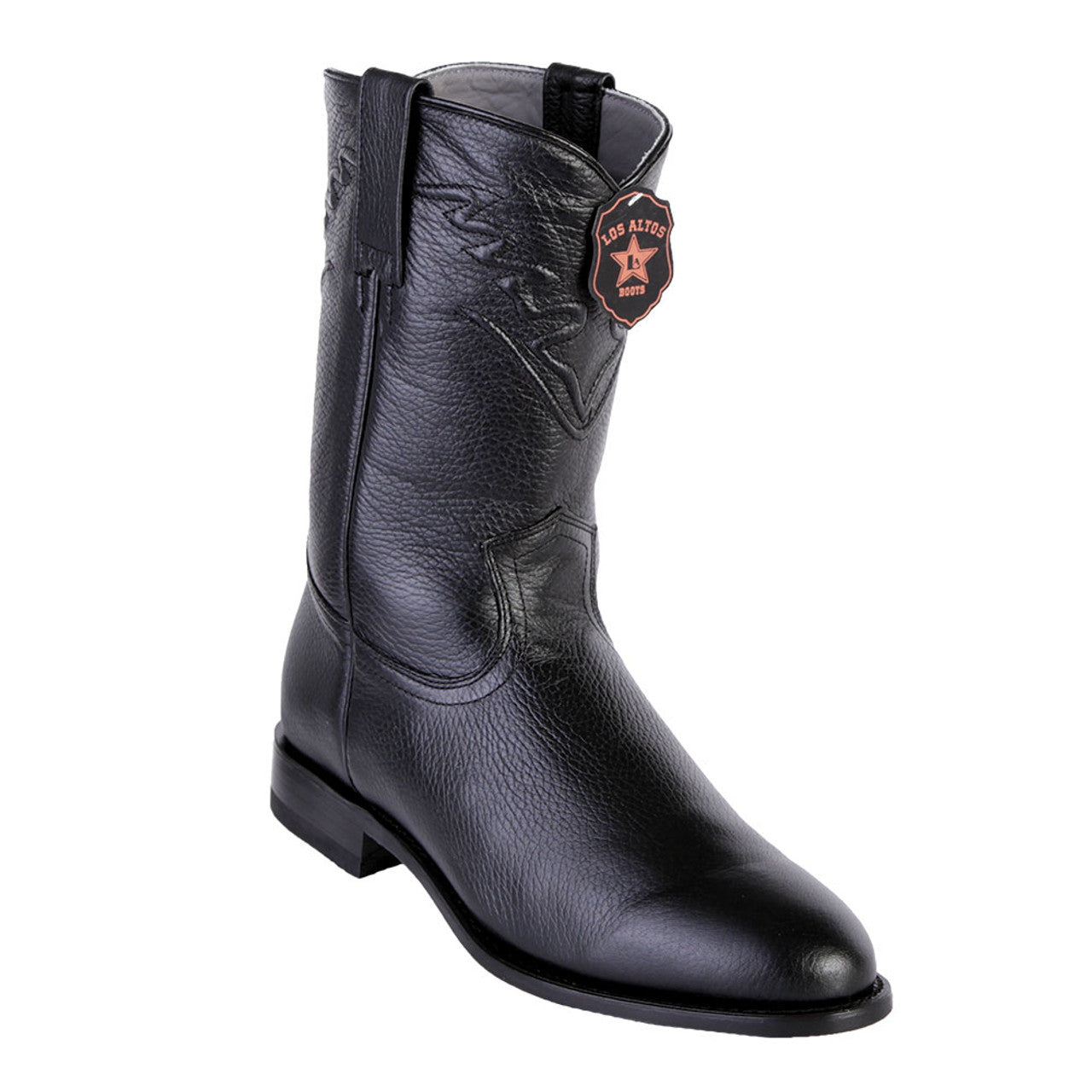 Los Altos Black Elk Leather Roper Boots