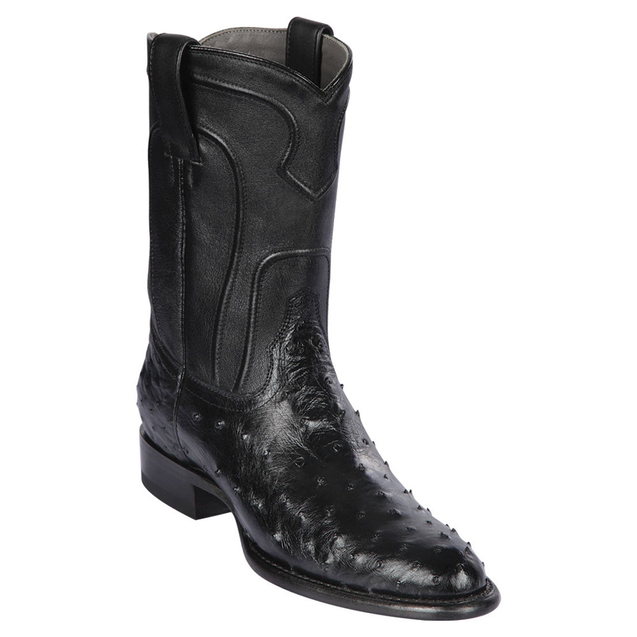 Full Quill Ostrich Black Roper Toe Boots