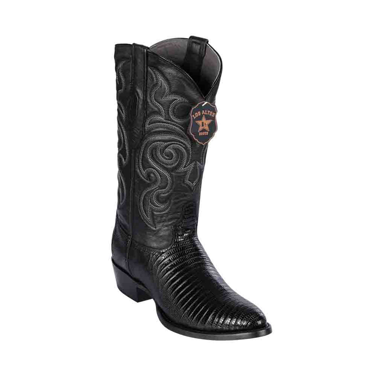 Los Altos Black Teju Lizard Round Toe Boots