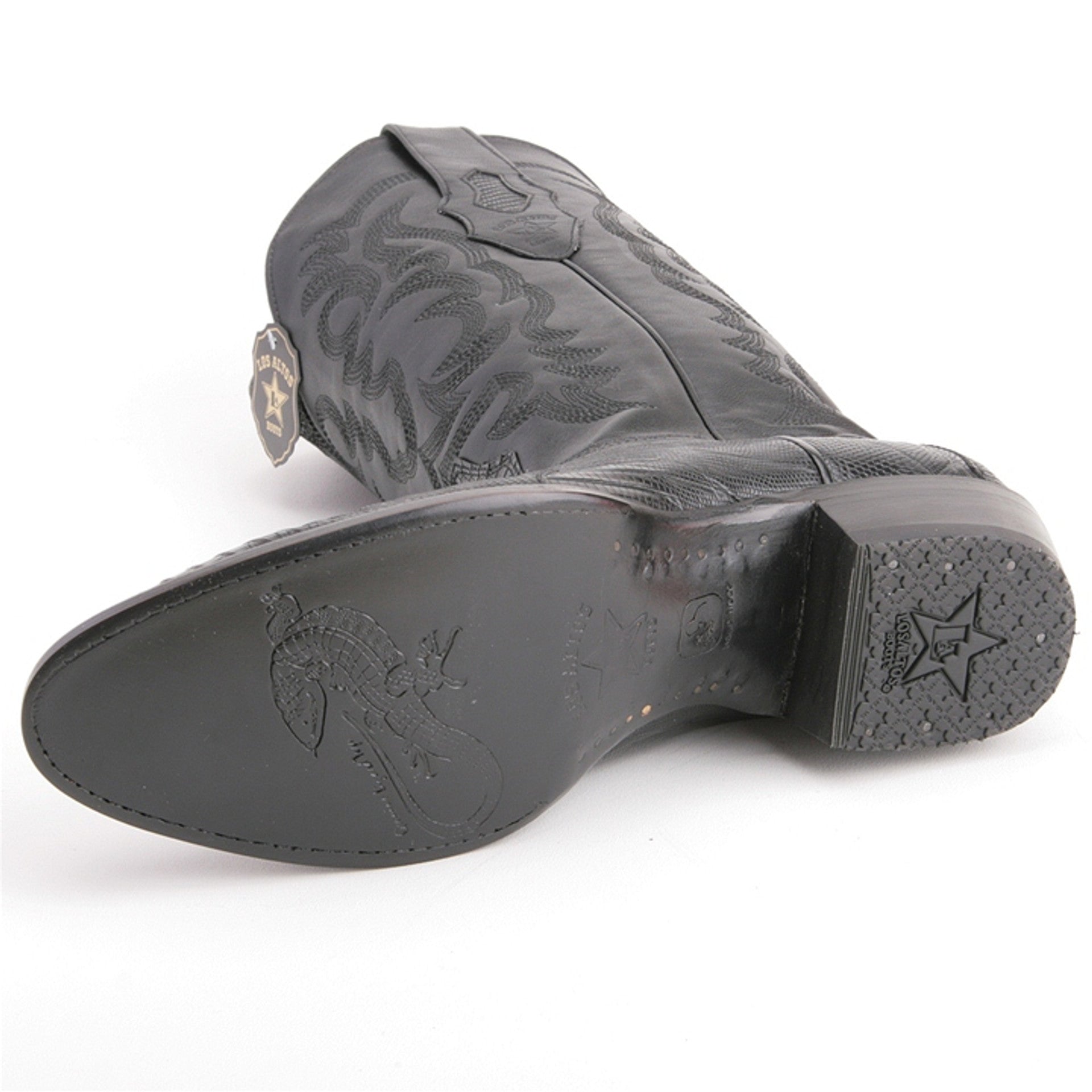 Los Altos Black Teju Lizard Round Toe Boots