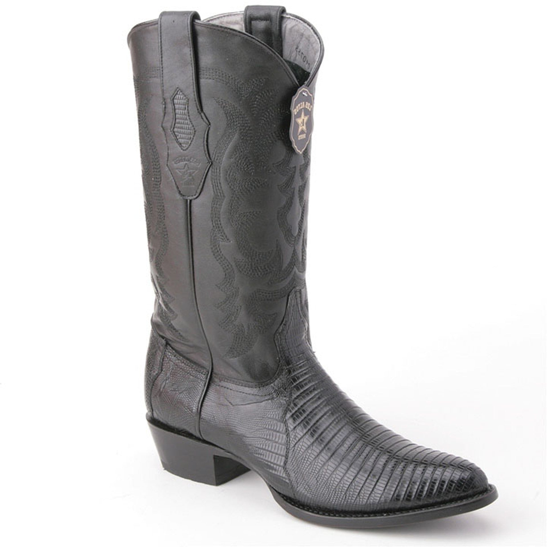 Los Altos Black Teju Lizard Round Toe Boots