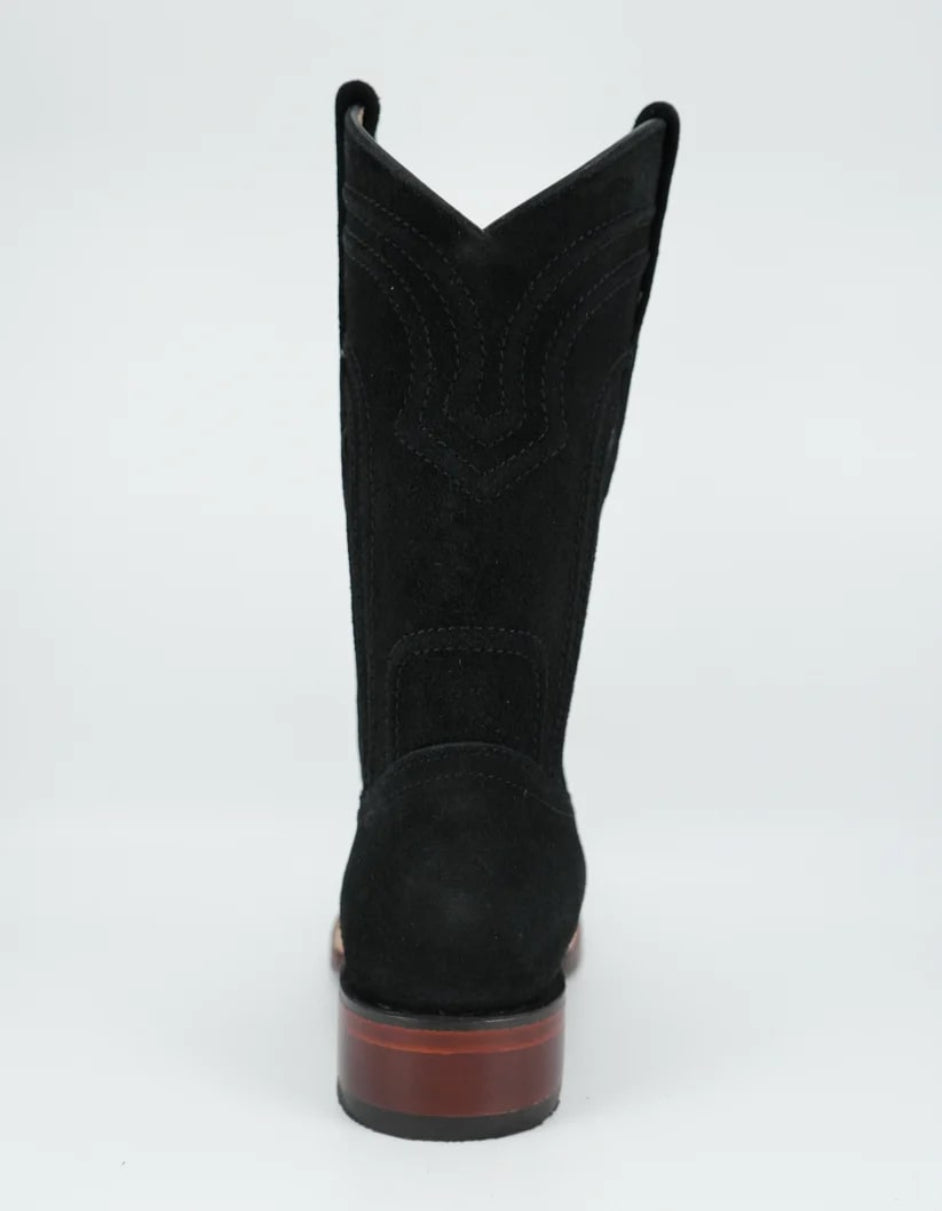 Los Altos Nobuck Black Wide Square Leather Toe Boot