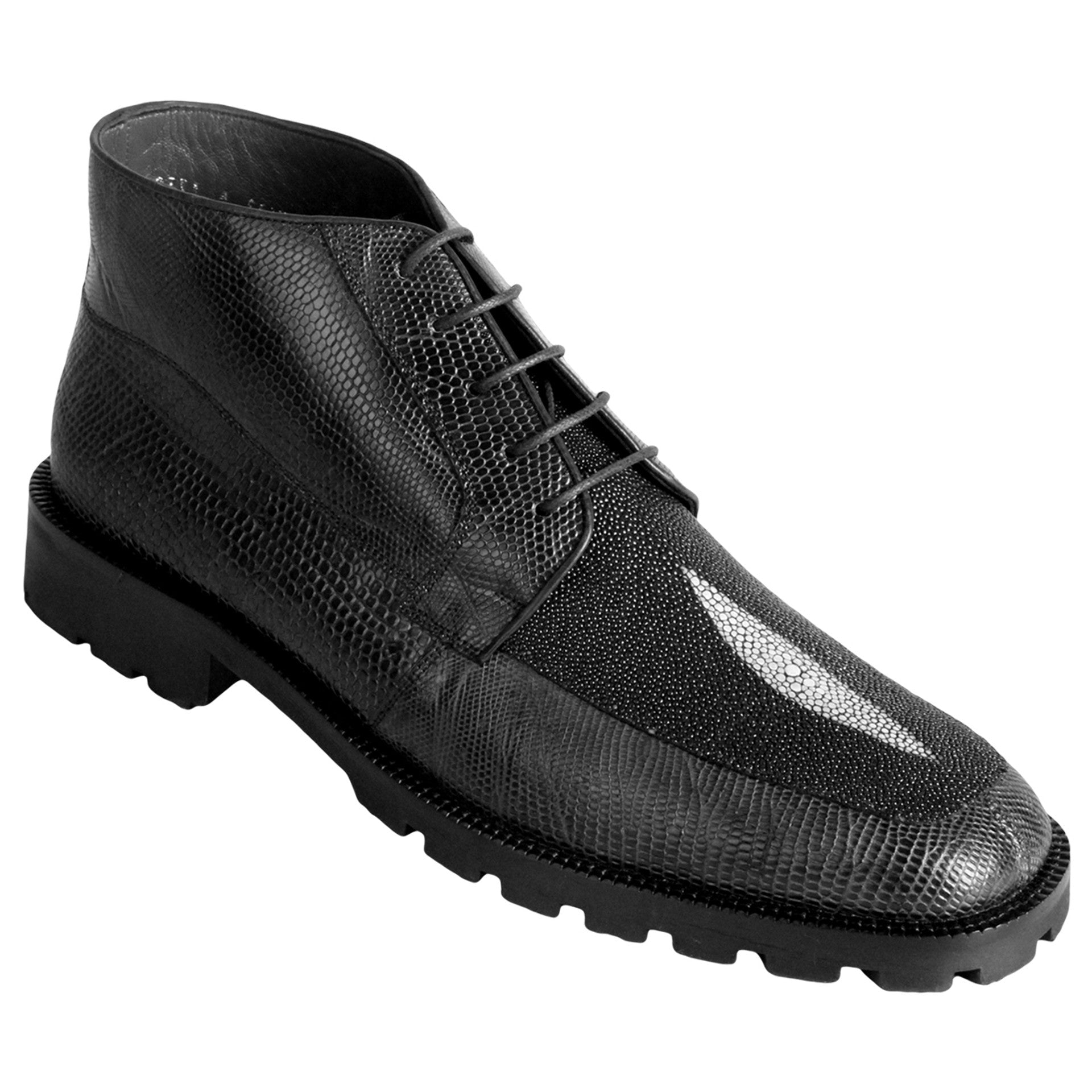 Black Lizard & Stingray Ankle Boots by Los Altos