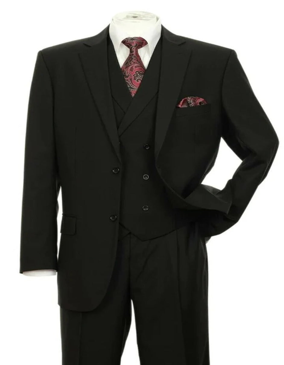 Men's Black Pleated Regular Fit Suit