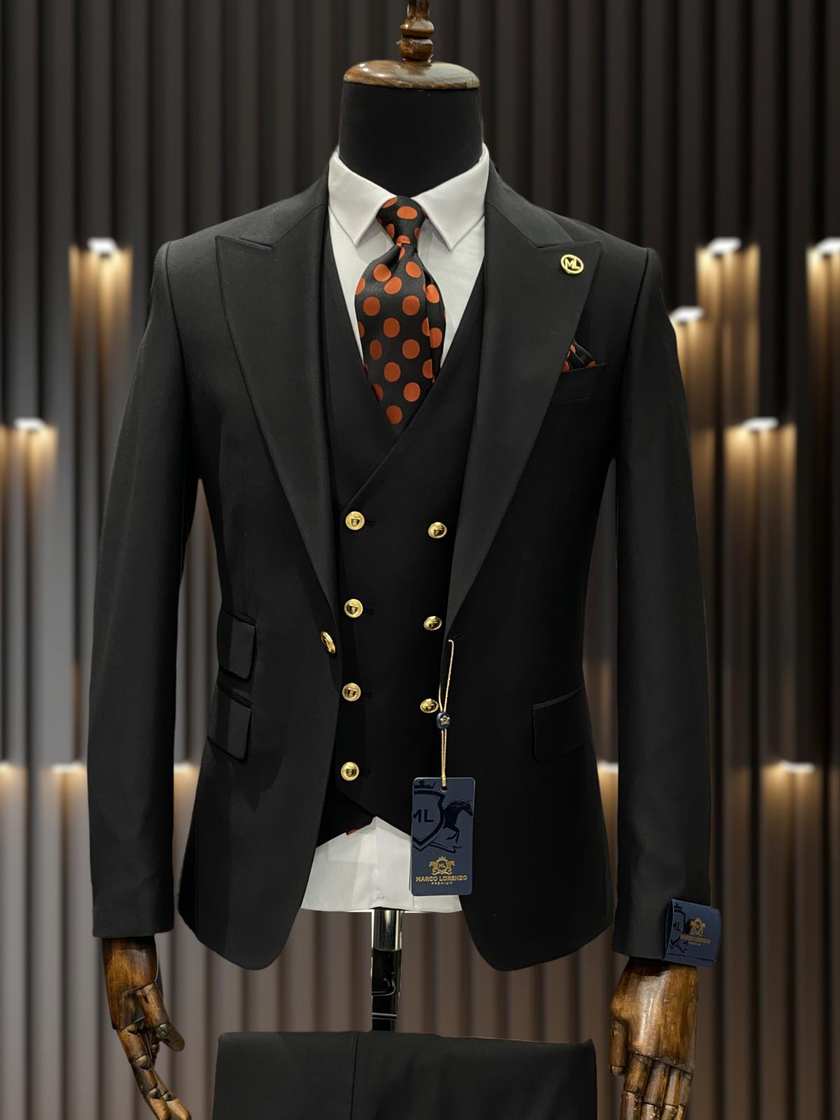 Ivory & Gold Button Cream Peak Lapel Wedding Suit