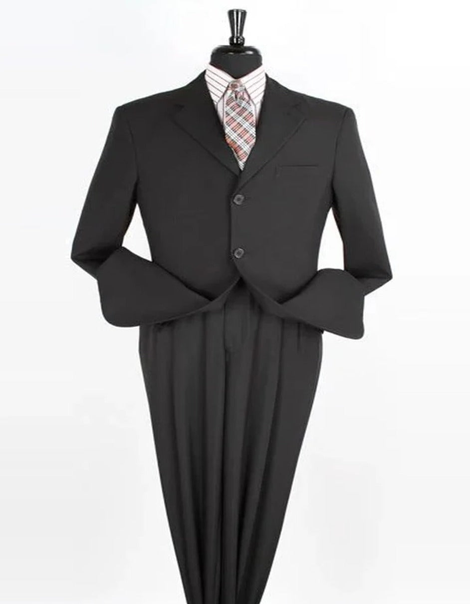Regular Fit Black Pleated Suit for Men