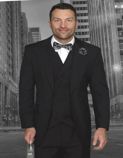 Classic Fit Black Wool Double Breasted Suit