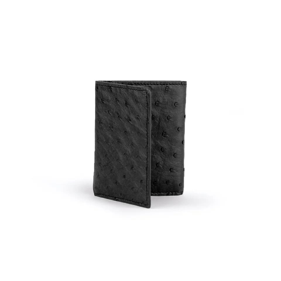 Ferrini Full Quill Ostrich Trifold Black Wallet