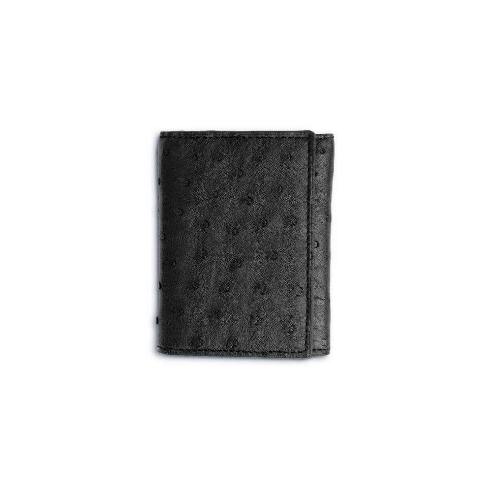 Ferrini Full Quill Ostrich Trifold Black Wallet
