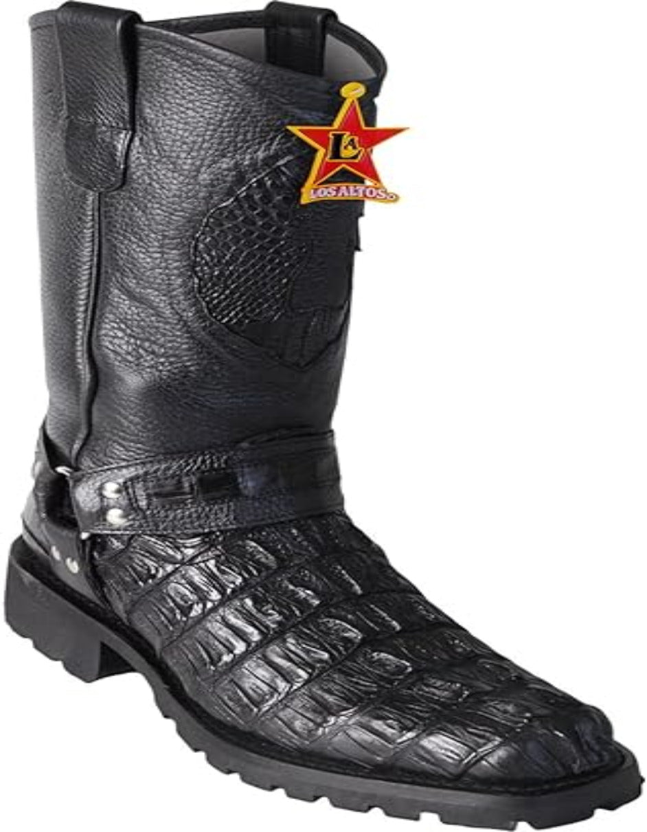 Men's Caiman Tail Leather Biker Western Boots