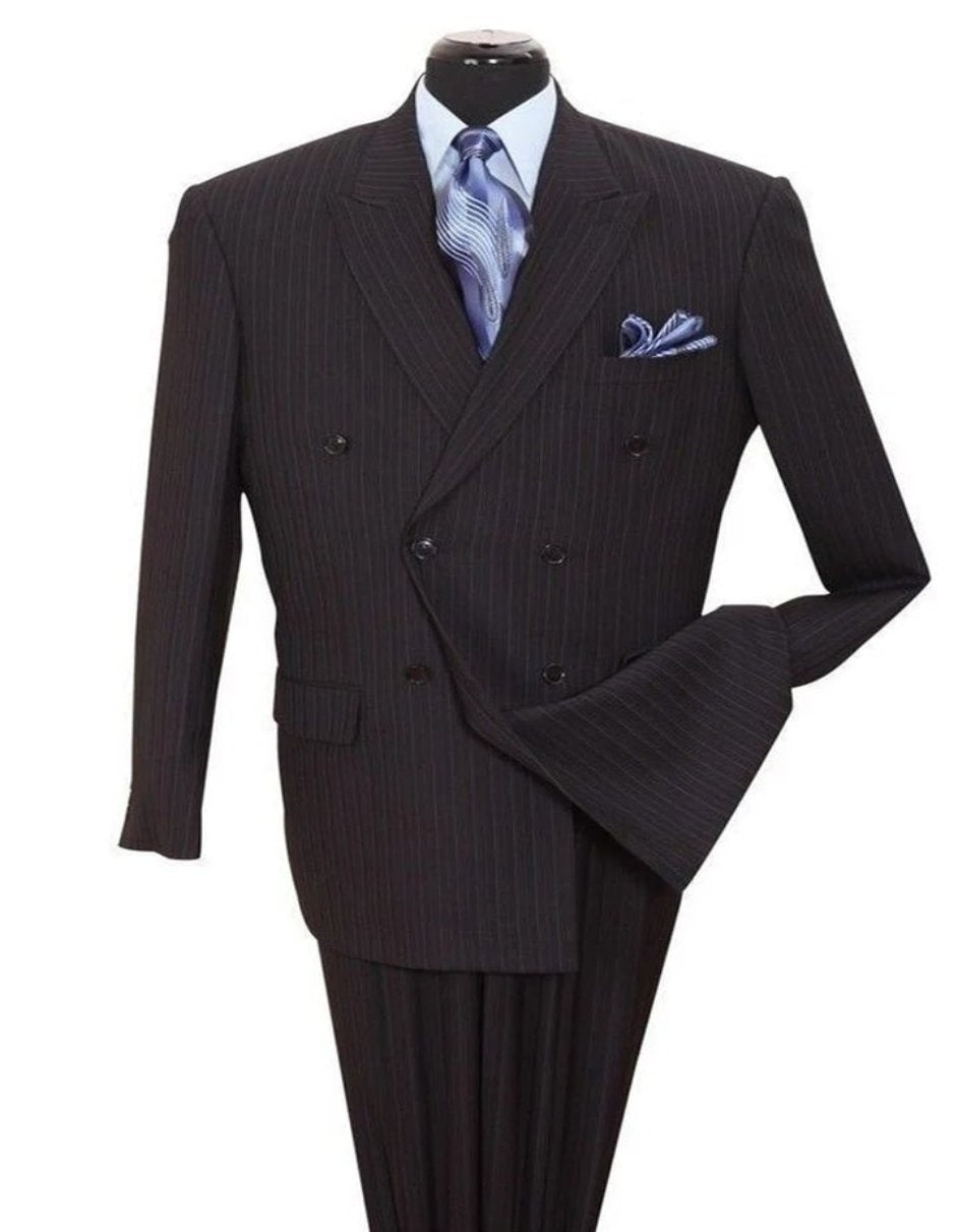 Classic Double Breasted Pinstripe Suit Black