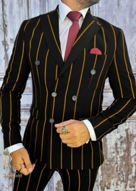 Black & Gold Pinstripe Double Breasted Suit
