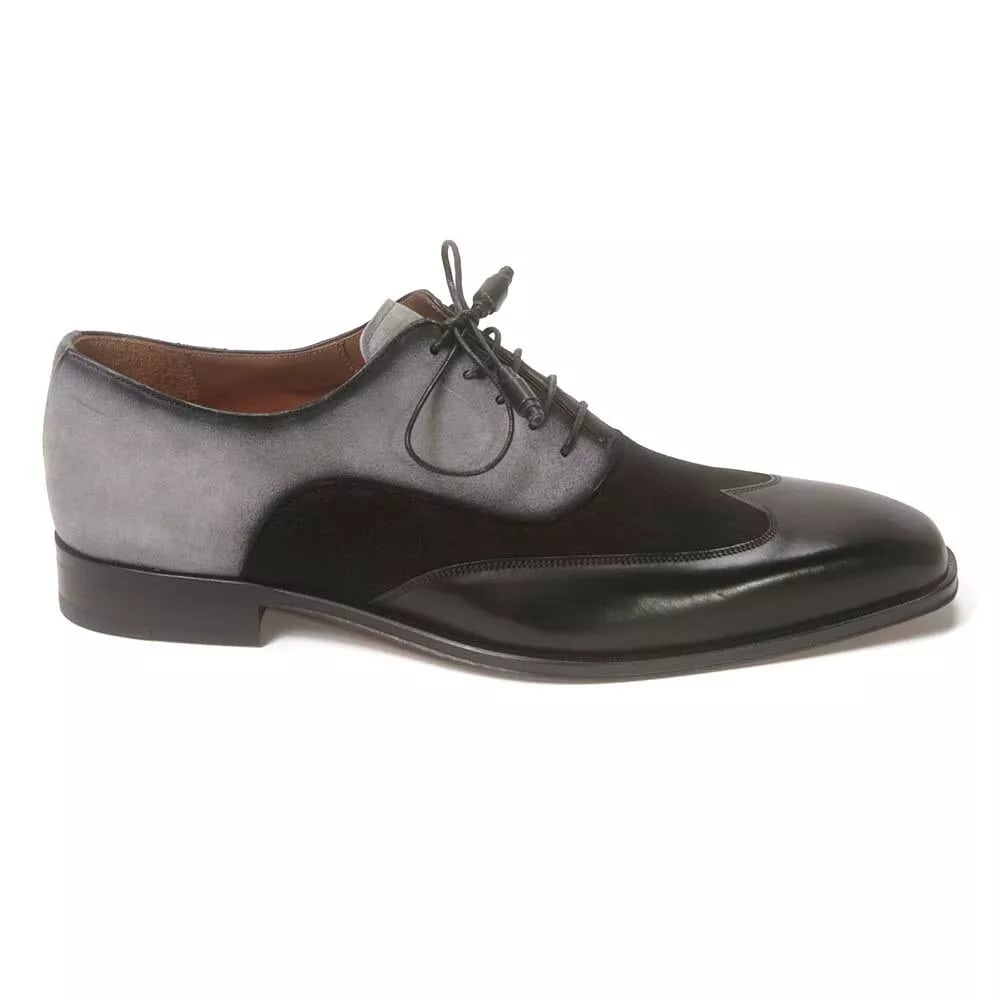 Mezlan Black and Grey Suede Wing Tip Oxford
