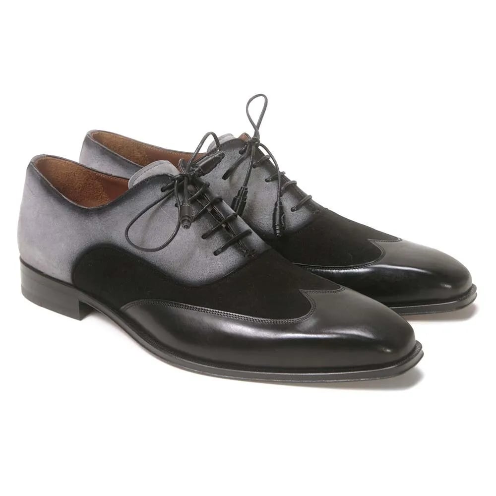 Mezlan Black and Grey Suede Wing Tip Oxford