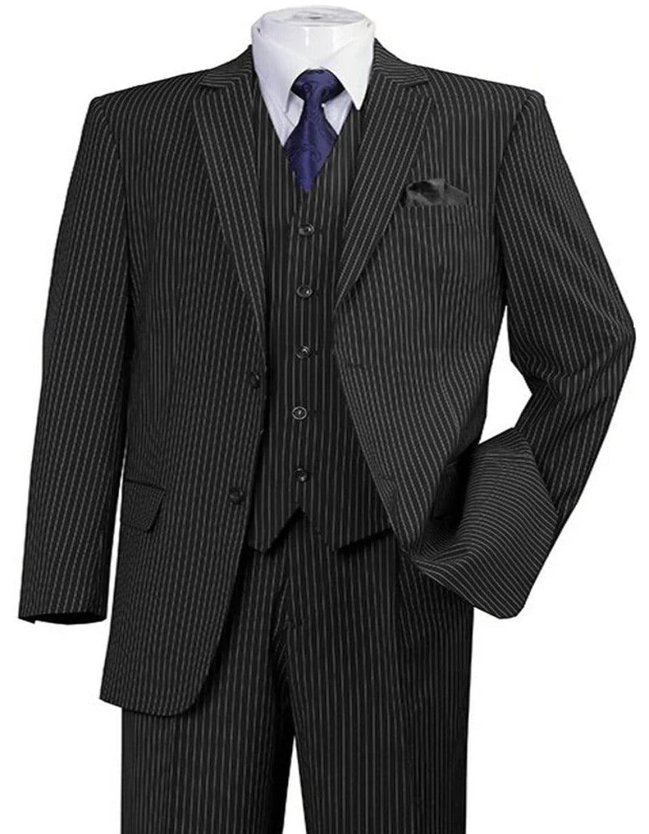 Bold Pinstripe 1920s Men's Suit - Black