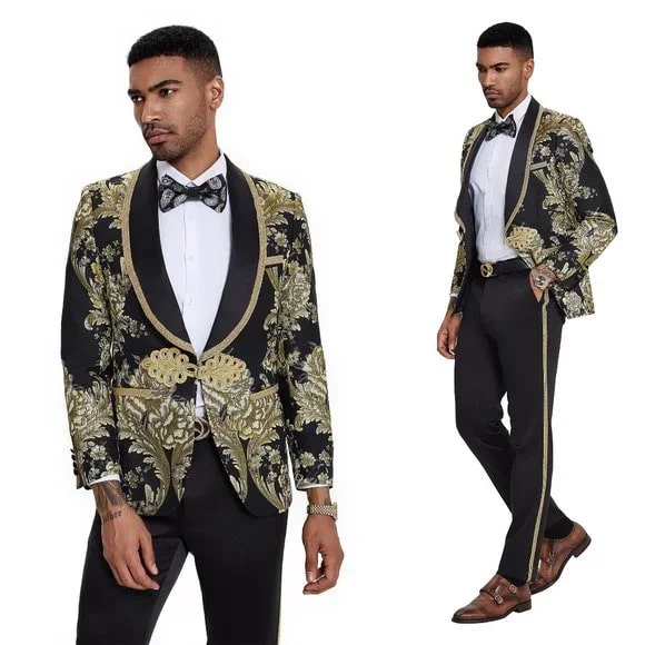 Black Paisley 2pc Men's Suit by Tazzio