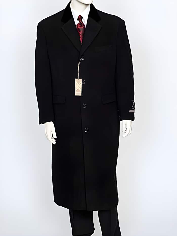 Black Velvet Notch Collar Overcoat for Men