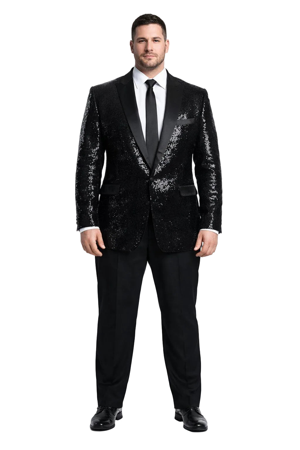 Black Sequin Tuxedo Blazer by Rossiman