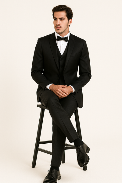 Elite Black Satin Suit Wedding & Prom