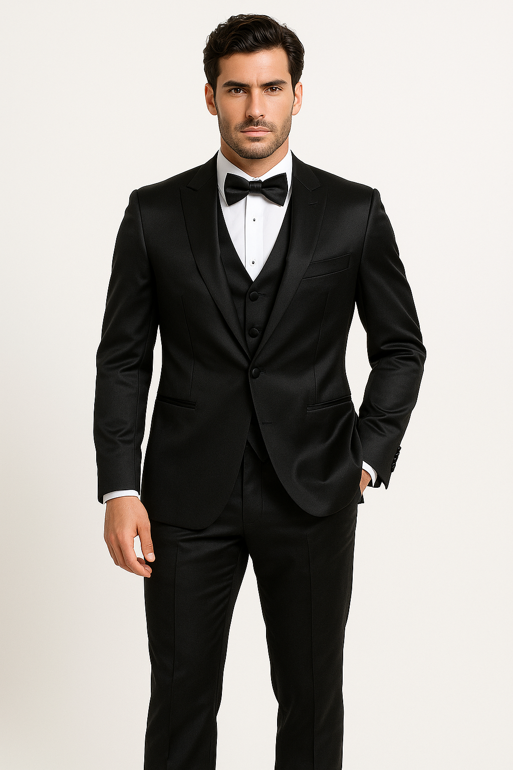 Elite Black Satin Suit Wedding & Prom