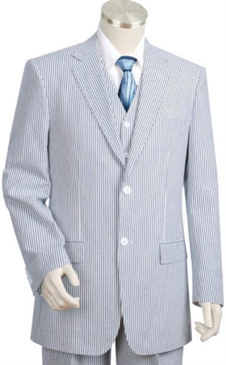 Men's Blue/White Slim Fit Stretch seersucker ~ sear sucker Suit Flat Front Men's Tapered Men's Dress Pants