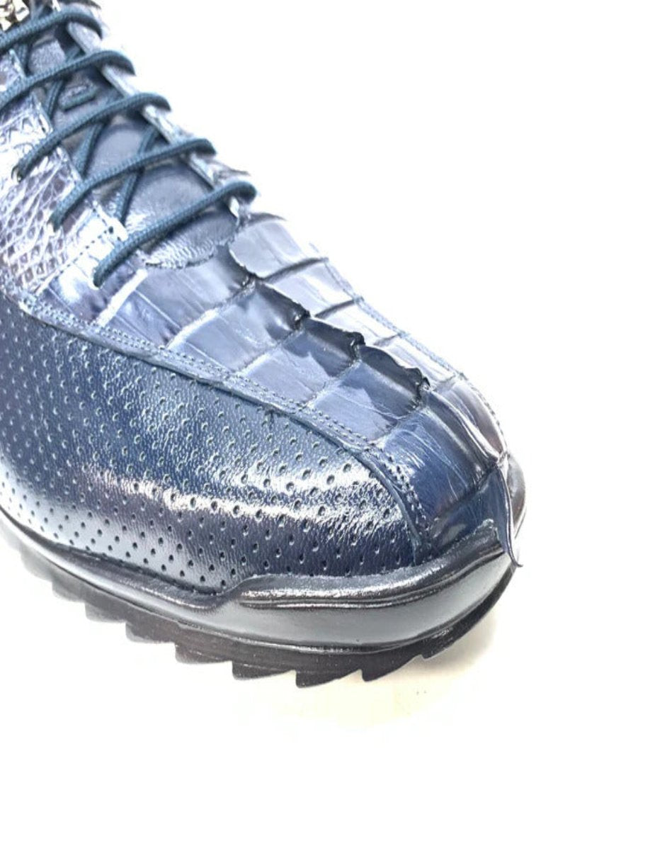 Los Altos Navy Blue Crocodile Tail Sneakers