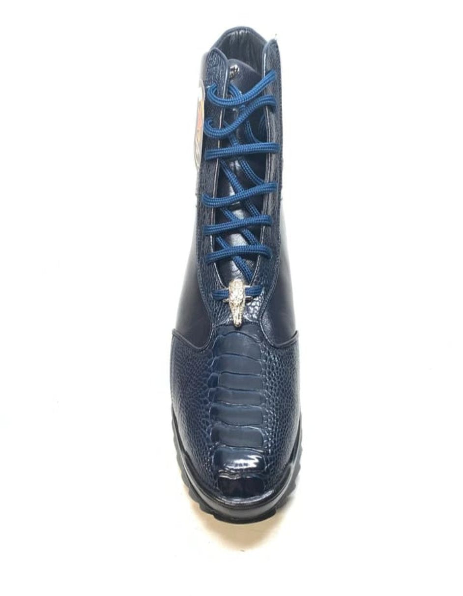 Los Altos Navy Blue Ostrich Leg High-Top Sneakers