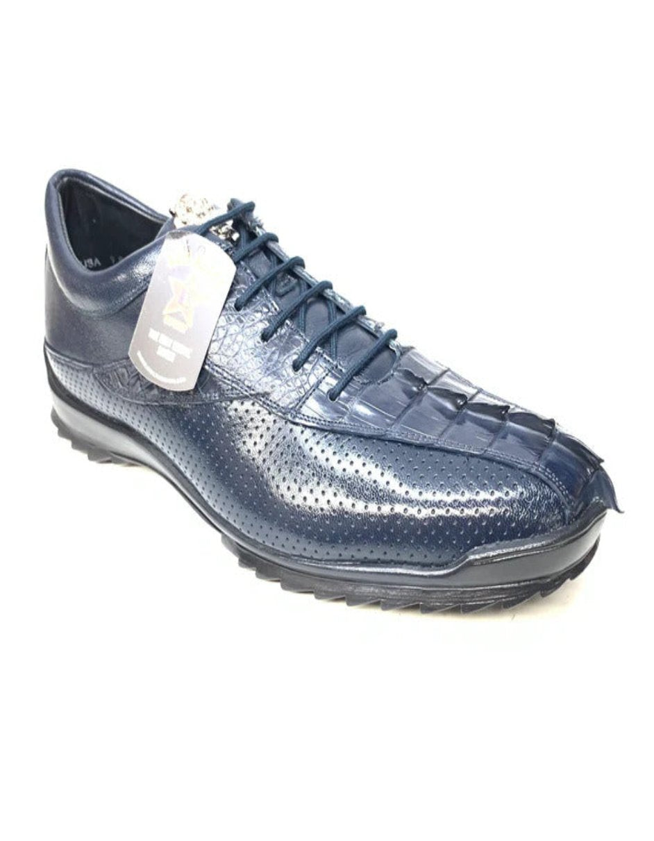 Los Altos Navy Blue Crocodile Tail Sneakers