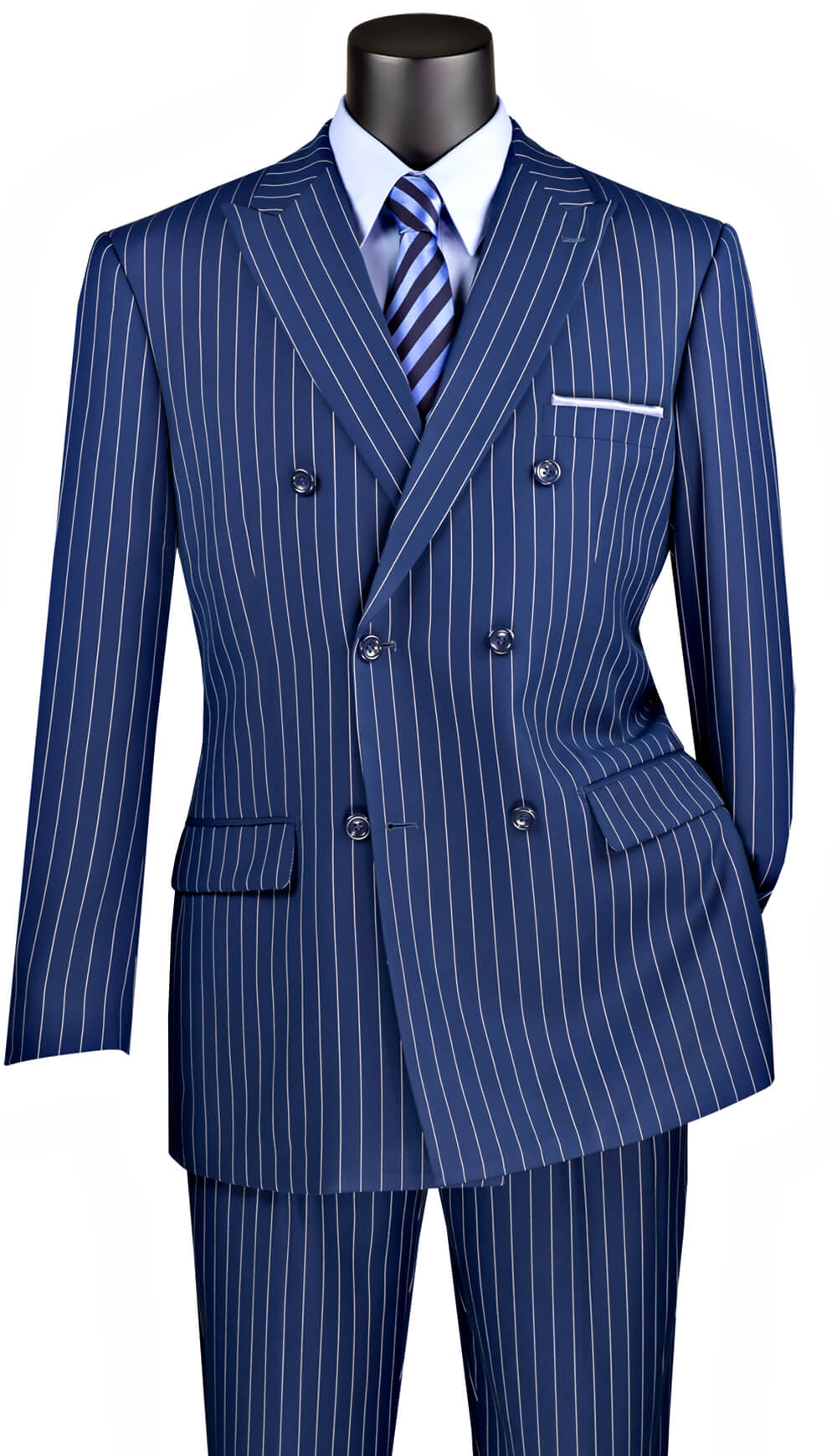 Double Breasted Stripe Suit - Blue Regular Fit
