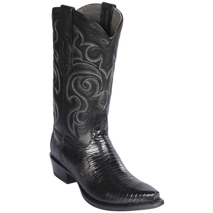 Black Lizard J Toe Cowboy Boots by Los Altos
