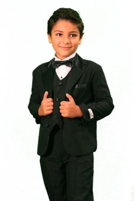 Boy's 3 Piece Fashion Designer Tuxedo Black
