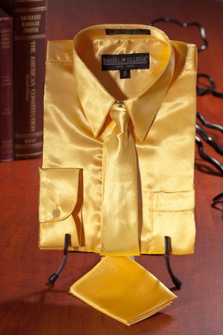 Boys Gold Satin Combo Men's Dress Shirt