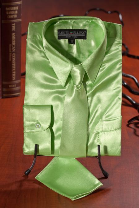 Boys lime mint Satin Combo Men's Dress Shirt