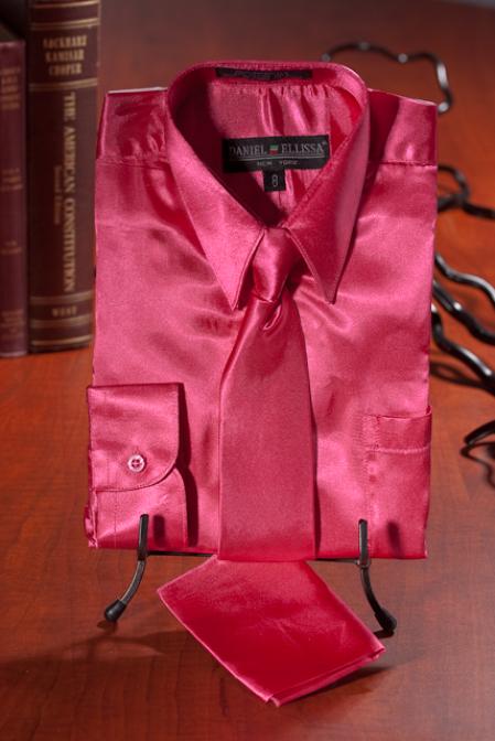 Boys Hot Pink Satin Combo Men's Dress Shirt