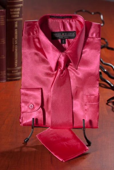 Boys Hot Pink Satin Combo Men's Dress Shirt