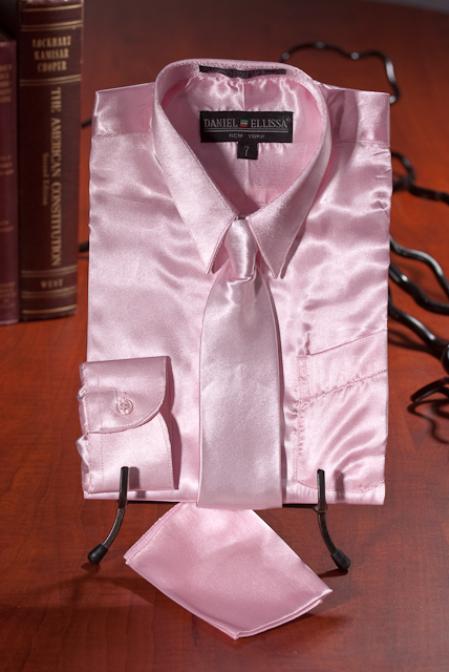 Boys Light Pink Satin Combo Men's Dress Shirt