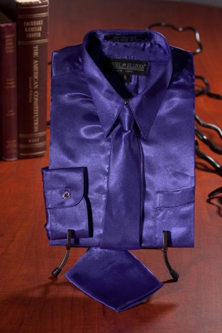 Boys Purple Satin Combo Men's Dress Shirt