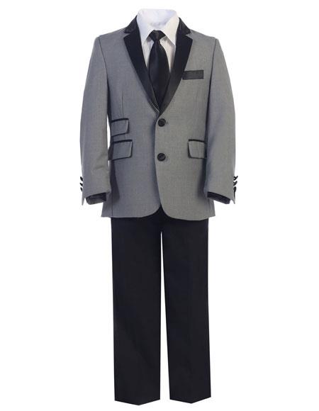 Boy's Gray ~ Grey and Black Lapel Kids Toddler Suits (Tuxedo Looking)