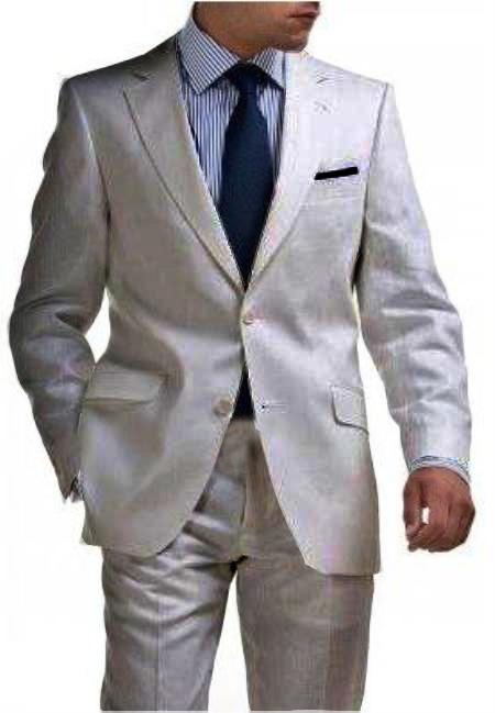 Silver 2 Button Tapered cut Half Lined Linen suit - Mens Linen Suit