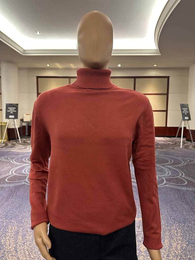 Mens Rust Red Slim Fit Turtleneck Sweater