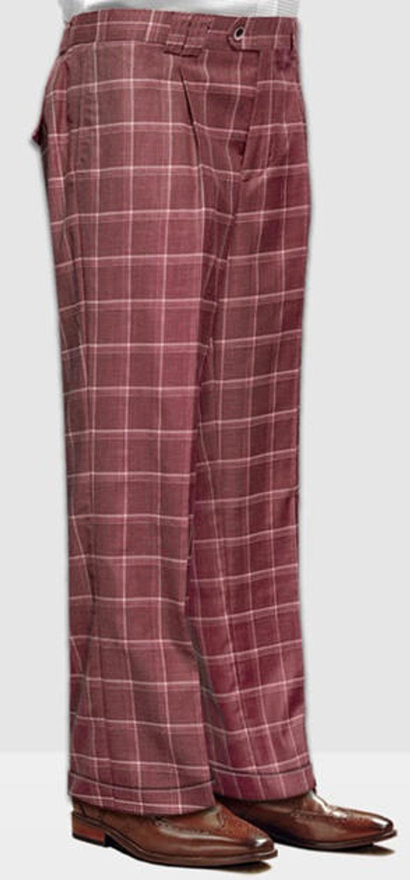 Brick Red Plaid Wool Wide Leg Pants for Men