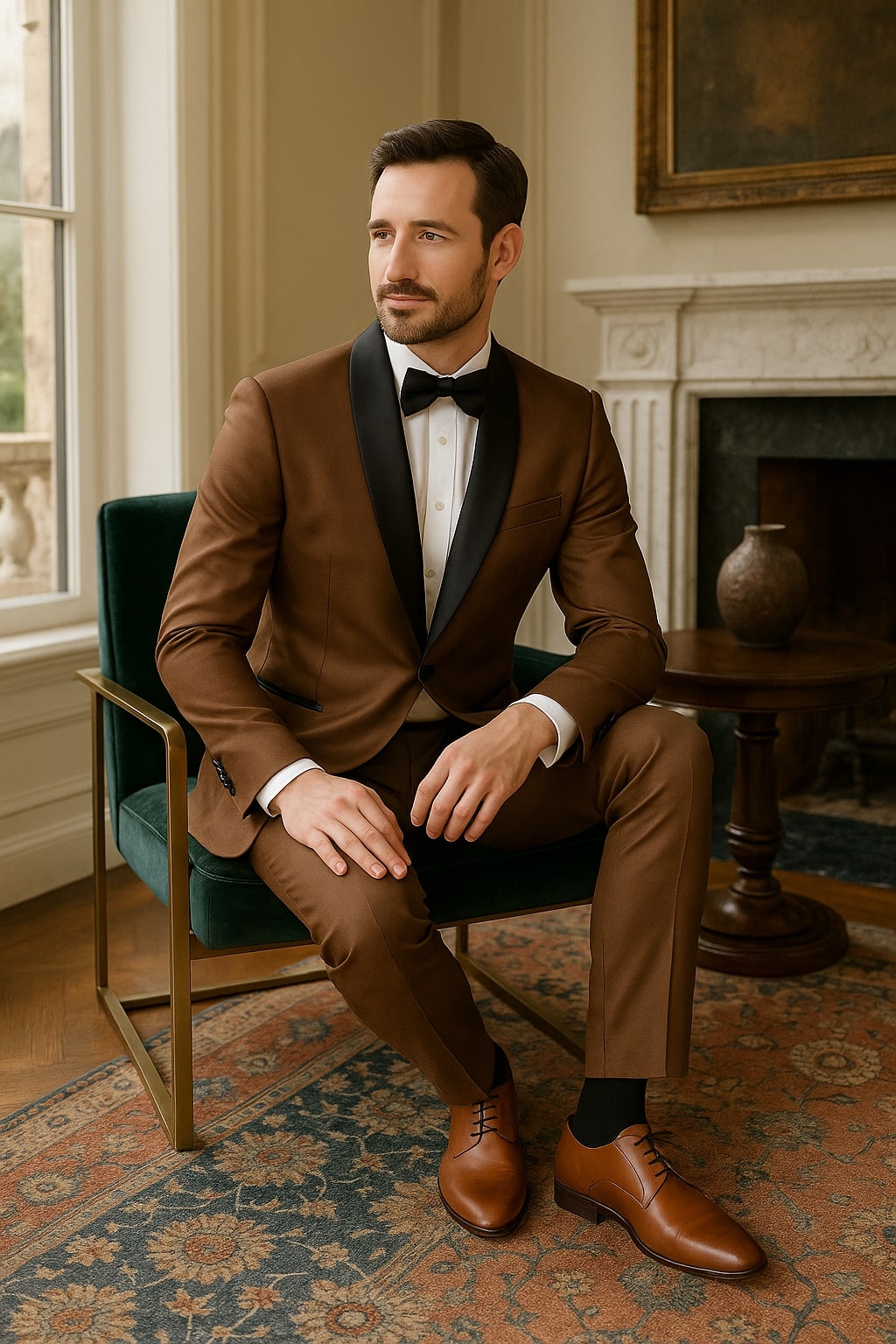 Bronze Satin Shawl Lapel Tuxedo Suit for Men