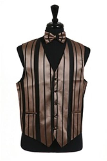 Dress Tuxedo Wedding Vest/Tie/Bowtie Sets (Black-Mocha Combination) Buy 10 of same color Tie For $25 Each - Men's Neck Ties - Mens Dress Tie - Trendy Mens Ties