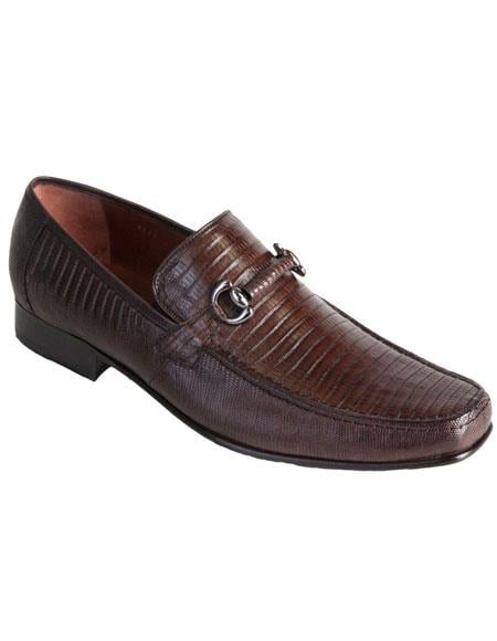 Brown Dress Shoe Mens Slip On Stylish Dress Loafer Style Genuine Lizar