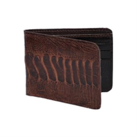Men's Genuine Exotic Animal Skin Wild West Boots Wallet- Brown Genuine Exotic Ostrich Leg